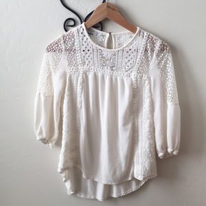 Cream colored gauze & lace boho tunic